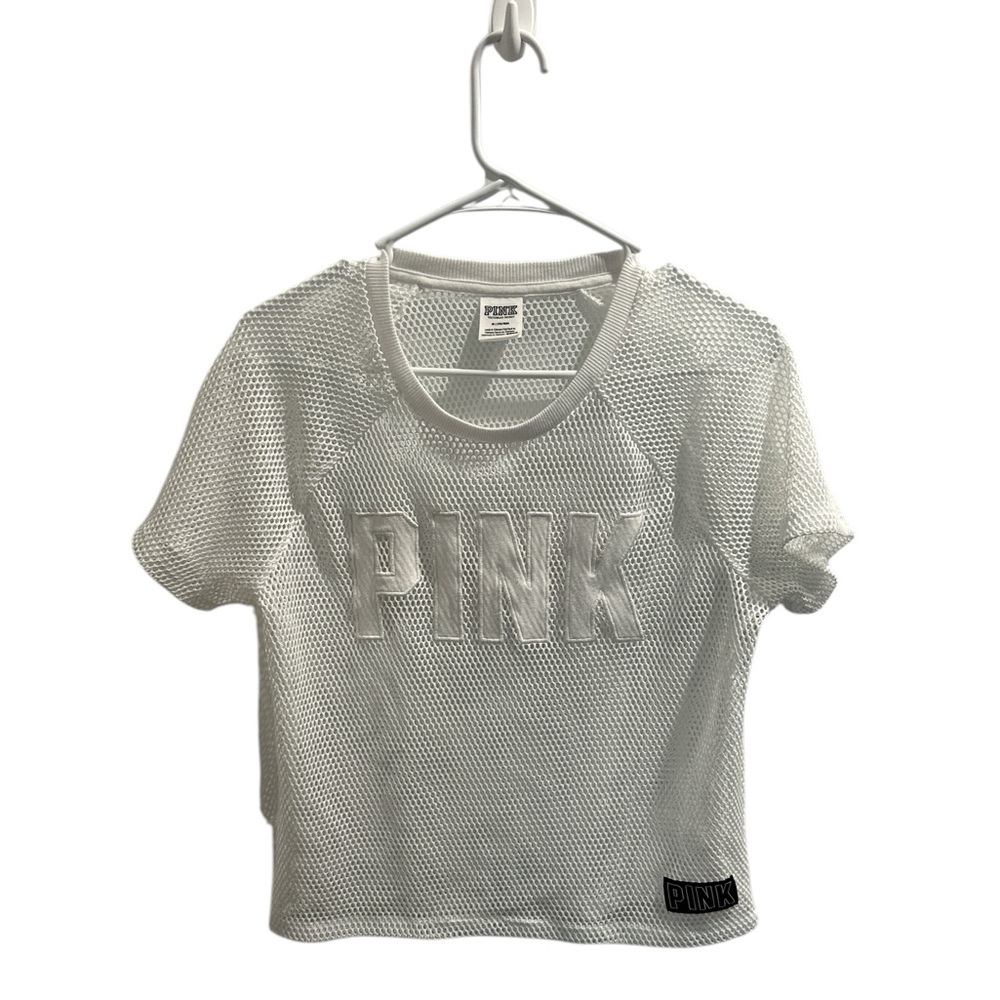 Victoria’s Secret PINK Mesh Crop Top‎ White Short Sleeve Beachwear